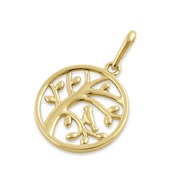 Solid 14K Gold Bird on Tree Pendant