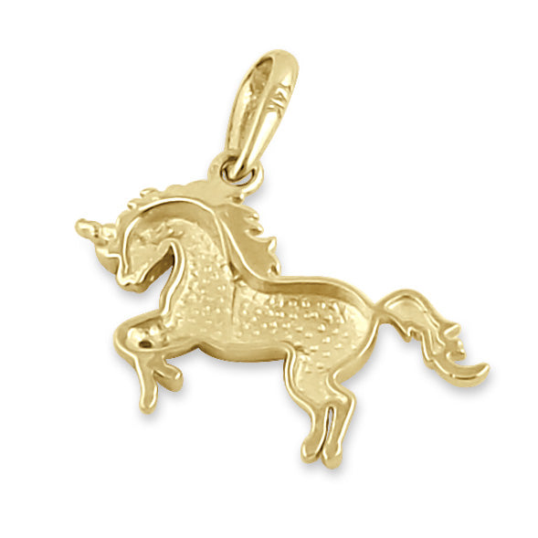 Solid 14K Gold Prancing Unicorn Pendant