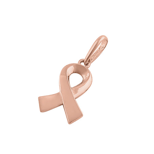 Solid 14K Rose Gold Cancer Awareness Ribbon Pendant