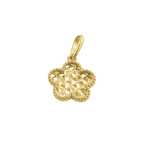 Solid 14K Yellow Gold Faceted Flower Pendant