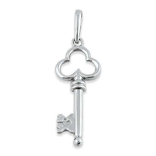 Solid 14K White Gold Clover Key Pendant