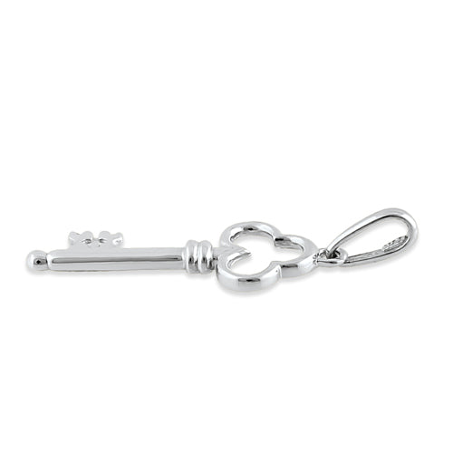 Solid 14K White Gold Clover Key Pendant