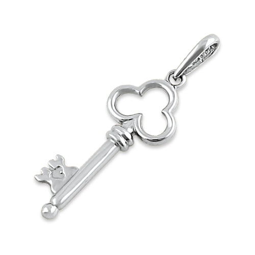 Solid 14K White Gold Clover Key Pendant