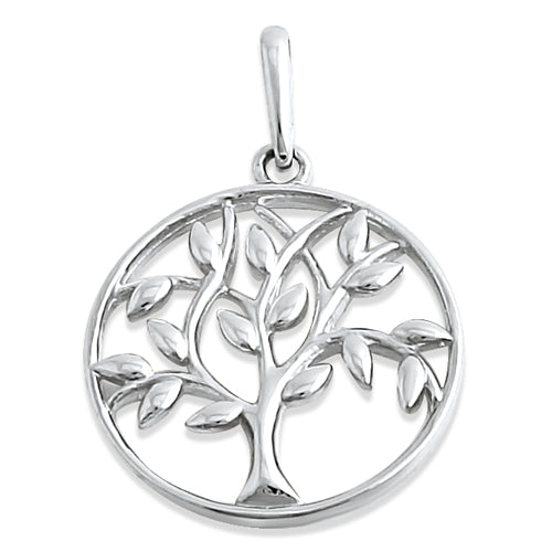 Solid 14K White Gold Tree of Life Pendant