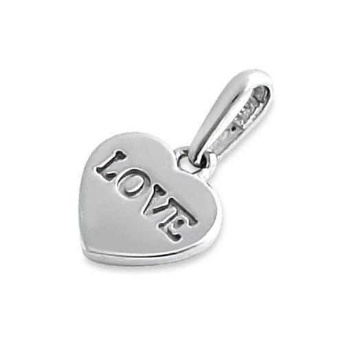 Solid 14K White Gold "Love" Heart Pendant