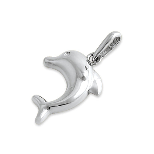 Solid 14K White Gold Dolphin Pendant