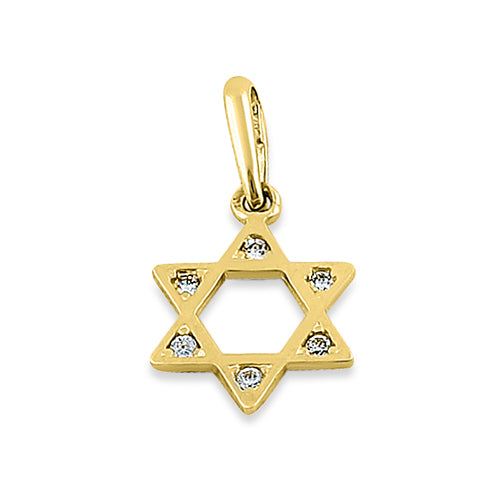 Solid 14K Yellow Gold Star of David CZ Pendant