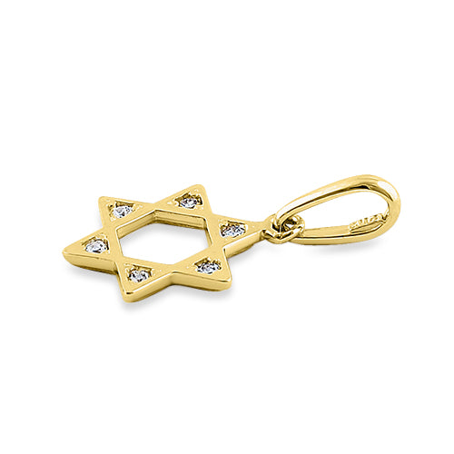 Solid 14K Yellow Gold Star of David CZ Pendant