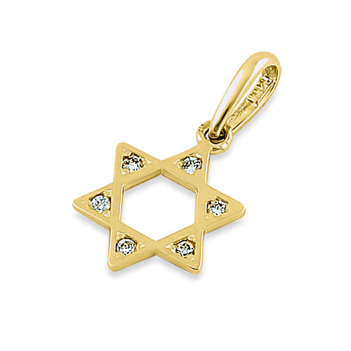 Solid 14K Yellow Gold Star of David CZ Pendant