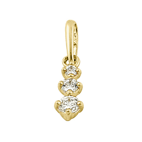 Solid 14K Yellow Gold Triple Round Clear CZ Pendant