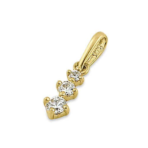 Solid 14K Yellow Gold Triple Round Clear CZ Pendant