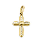 Solid 14K Yellow Gold Rounded Clear CZ Cross Pendant