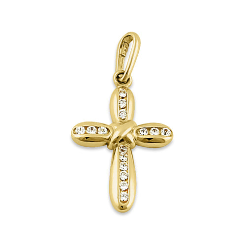 Solid 14K Yellow Gold Rounded Clear CZ Cross Pendant