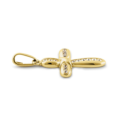 Solid 14K Yellow Gold Rounded Clear CZ Cross Pendant