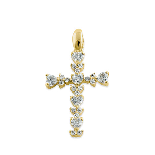 Solid 14K Yellow Gold Round and Heart CZ Pendant