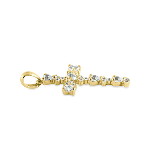 Solid 14K Yellow Gold Round and Heart CZ Pendant