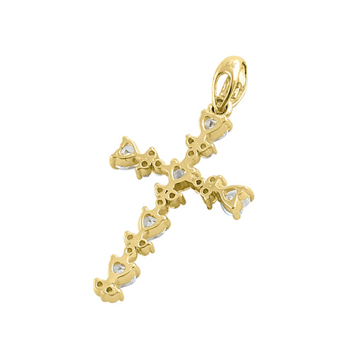 Solid 14K Yellow Gold Round and Heart CZ Pendant