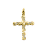 Solid 14K Yellow Gold Twist Cross CZ Pendant
