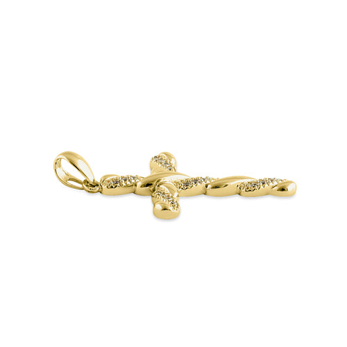 Solid 14K Yellow Gold Twist Cross CZ Pendant