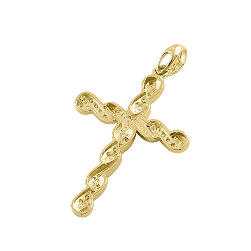 Solid 14K Yellow Gold Twist Cross CZ Pendant