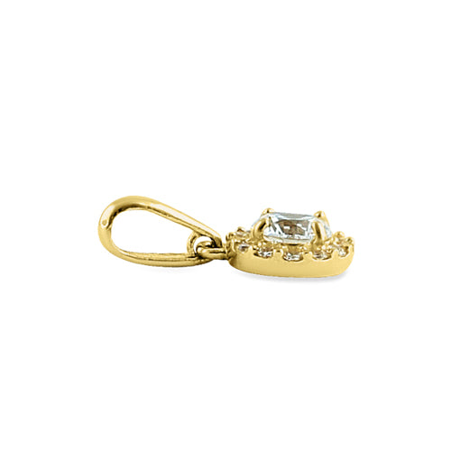 Solid 14K Yellow Gold Round Halo CZ Pendant