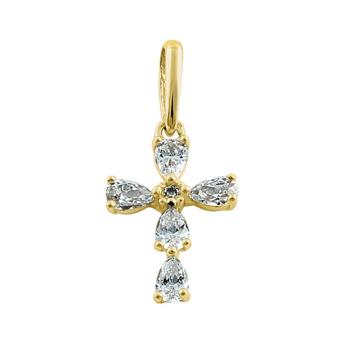 Solid 14K Yellow Gold Cross CZ Pendant