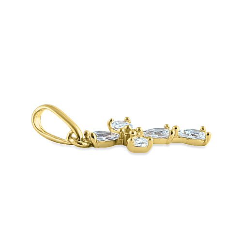 Solid 14K Yellow Gold Cross CZ Pendant