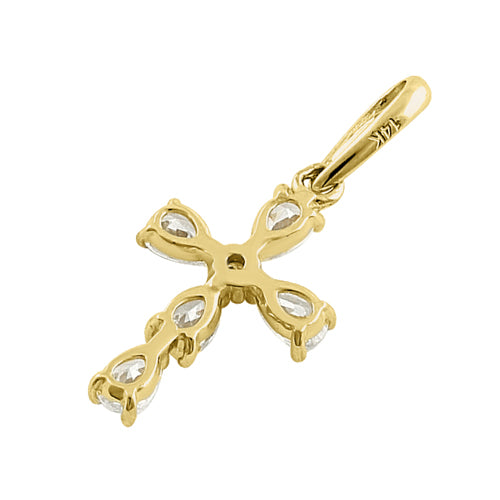 Solid 14K Yellow Gold Cross CZ Pendant
