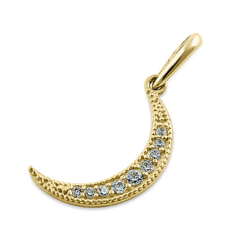 Solid 14K Yellow Gold Crescent CZ Pendant