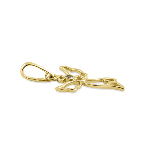 Solid 14K Yellow Gold Sweet Angel CZ Pendant