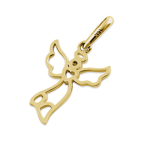 Solid 14K Yellow Gold Sweet Angel CZ Pendant