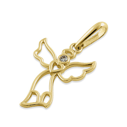 Solid 14K Yellow Gold Sweet Angel CZ Pendant