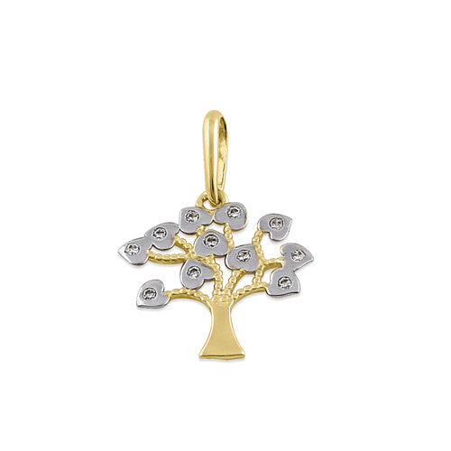 Solid 14K Yellow Gold Tree of Life CZ Pendant