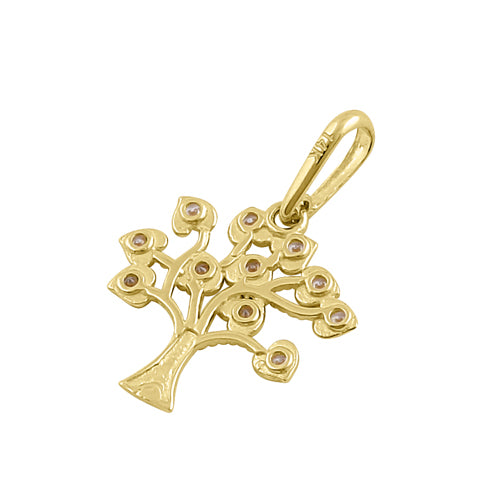 Solid 14K Yellow Gold Tree of Life CZ Pendant