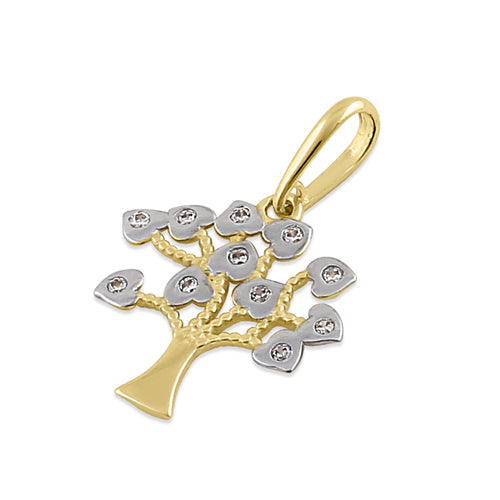 Solid 14K Yellow Gold Tree of Life CZ Pendant