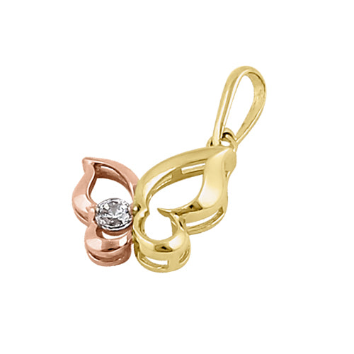 Solid 14K Yellow and Rose Gold Butterfly CZ Pendant