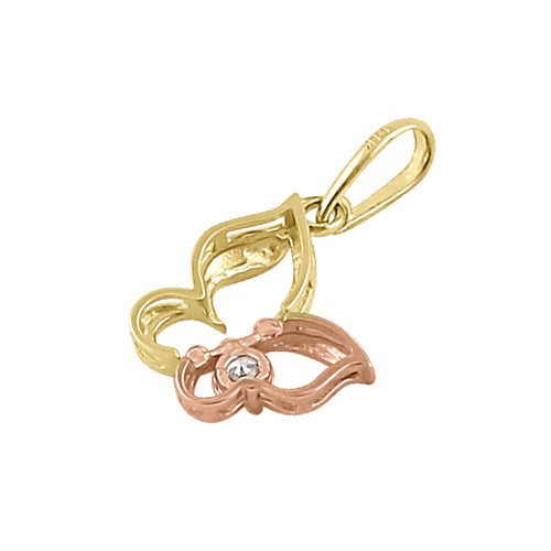 Solid 14K Yellow and Rose Gold Butterfly CZ Pendant