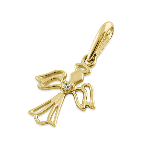 Solid 14K Yellow Gold Angel CZ Pendant