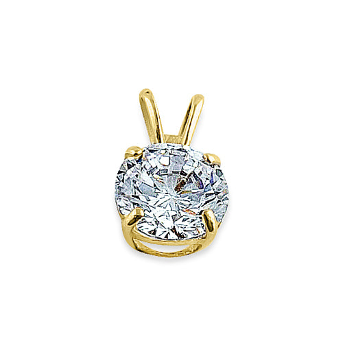 Solid 14K Yellow Gold 6MM Round CZ Pendant