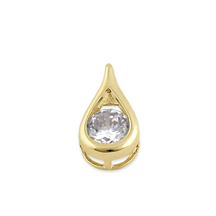 Solid 14K Yellow Gold Round Drop CZ Pendant