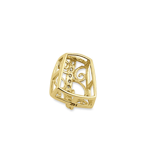 Solid 14K Yellow Gold Clear CZ Vintage Box Pendant