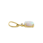 Solid 14K Yellow Gold White Opal and Clear CZ Oval Pendant