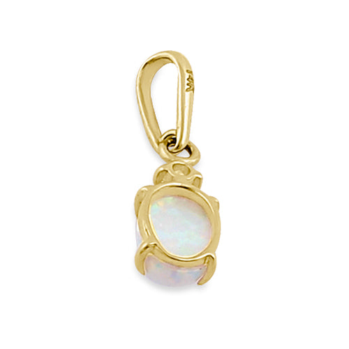 Solid 14K Yellow Gold White Opal and Clear CZ Oval Pendant