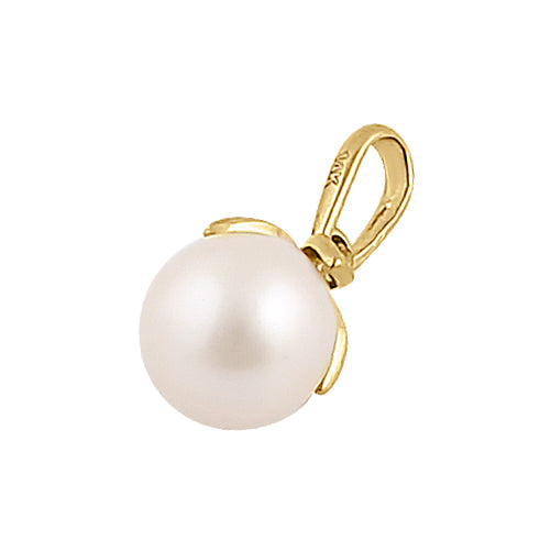 Solid 14K Yellow Gold Elegant Pearl Pendant