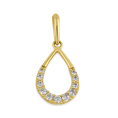 Solid 14K Yellow Gold Elegant CZ Drop Pendant