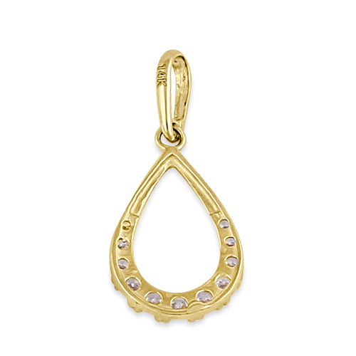 Solid 14K Yellow Gold Elegant CZ Drop Pendant