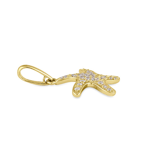 Solid 14K Yellow Gold CZ Starfish Pendant