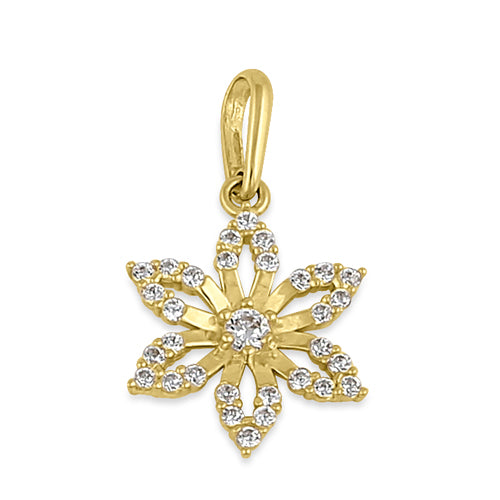 Solid 14K Yellow Gold CZ Lily Flower Pendant