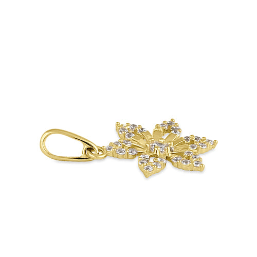 Solid 14K Yellow Gold CZ Lily Flower Pendant