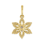 Solid 14K Yellow Gold CZ Lily Flower Pendant